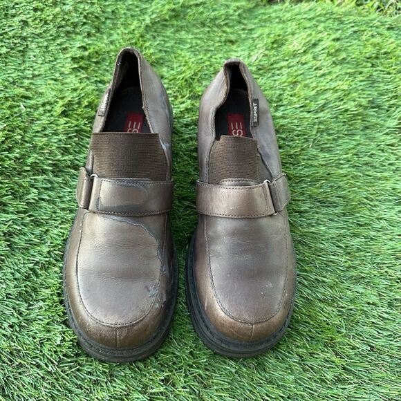 Vintage 90'S Esprit Shoes Womens Size 7 Chunky Heel Slip On Leather Bratz Brown - Picture 1 of 7